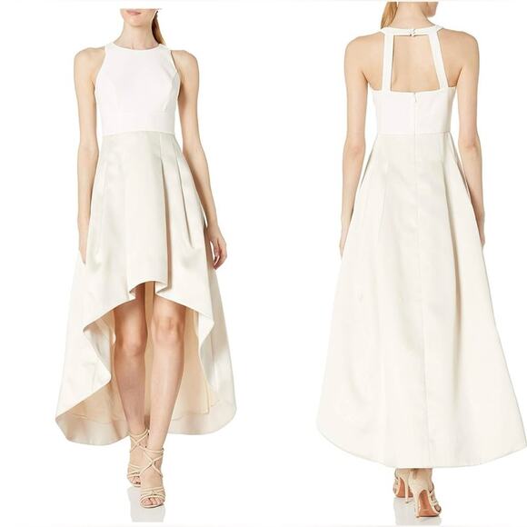NWT Eliza J Cream and White High-Low Formal Dress Size 4 - Picture 1 of 6